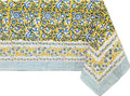 ATOSII Marigold Blue Yellow 100% Cotton Fall Tablecloth, Handblock Print Square Table Cover for Kitchen Dining Linen I Parties, Weddings, Outdoors, Easter Table Decor 60 X 60 Inches I 4 Seater