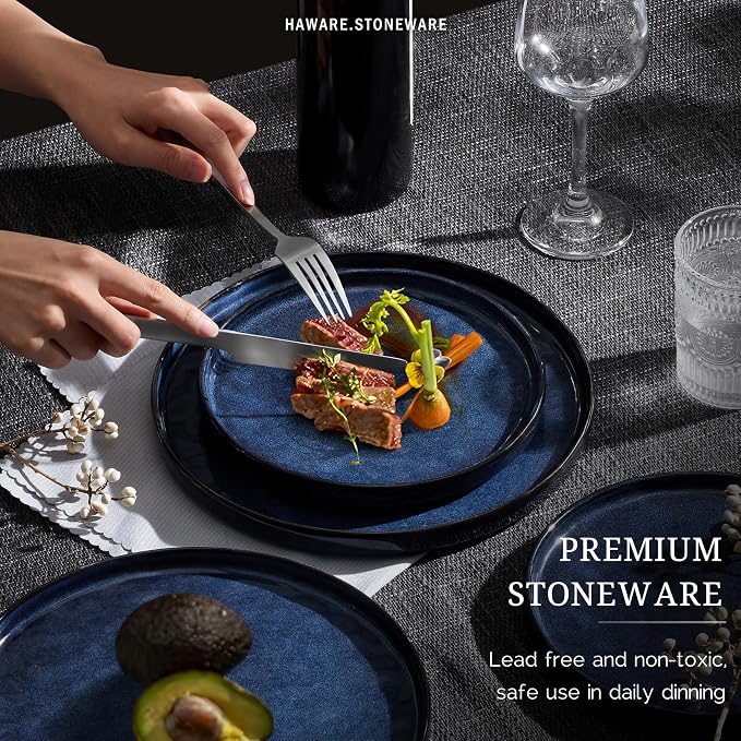 HaWare Dinnerware Sets, 18-Piece Plates and Bowls Set, Reactive Starry Blue | - Image 6