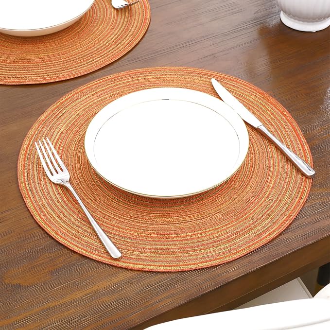 SHACOS Round Braided Placemats Set of 8 Fall Place Mats Washable Polyester 15 - Image 7