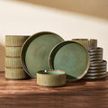 Dinnerware Set for 6, Ceramic Ribbed Plates, Dishes | 18-Piece Stoneware Dinner by FamiwarePremium