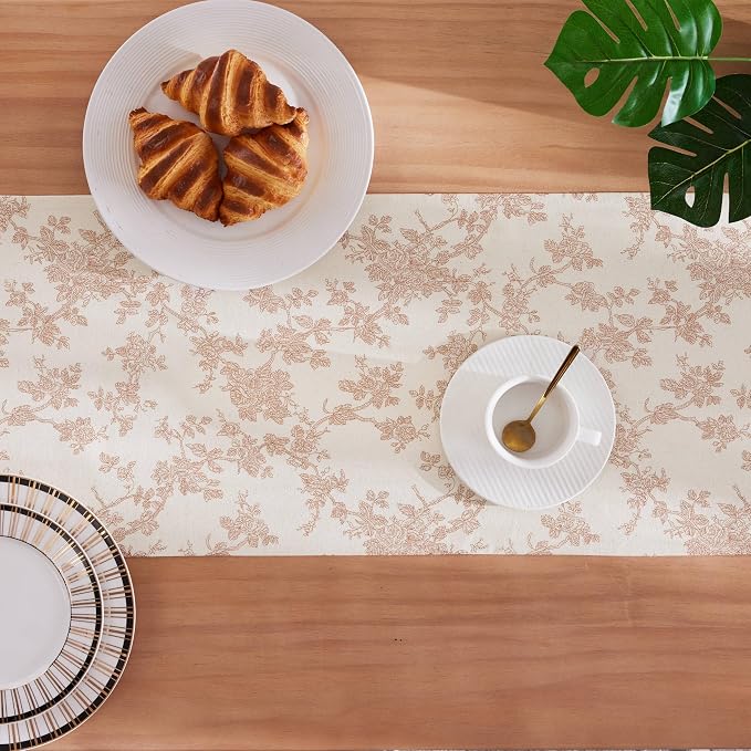 French Pastoral Farmhouse Table Runners, 13x48 Inch Taupe | 100% Organic Cotton - Image 4
