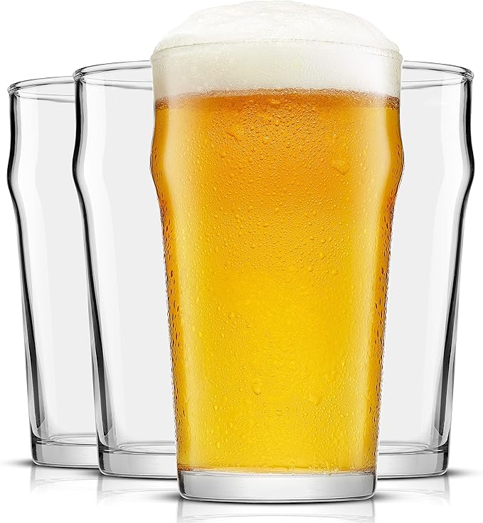 JoyJolt Grant 19oz Beer Pint Glasses Set of 4. Large Beer Pint Glass Capacity in a Traditional Pub Drinking Glasses Design. Oversized Beer Glasses Set for Guinness, Stout, and Big Craft Beer Glasses