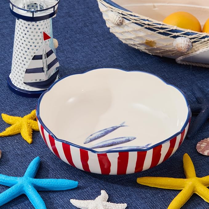 Bico Ocean Wonders Scalloped Pasta Bowls, 36oz Salad Bowl Set of 4, Large - Image 8