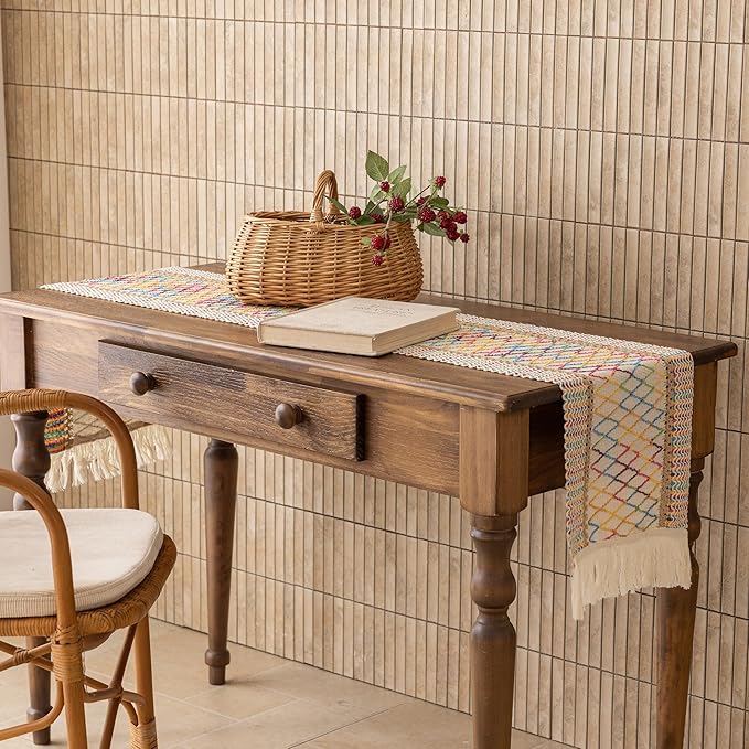 Keketoarrange Boho Macrame Table Runner 12x90 Inch | Woven Burlap Rustic Runner - Image 5