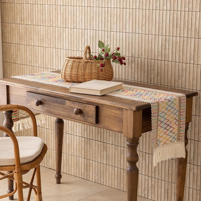 Keketoarrange Boho Macrame Table Runner 12x36 Inch | Woven Burlap Rustic Runner - Image 5