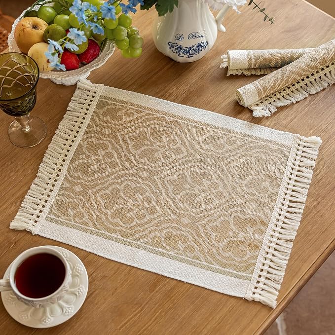 Coffee Scroll Linen Table Runner by UWWGKK