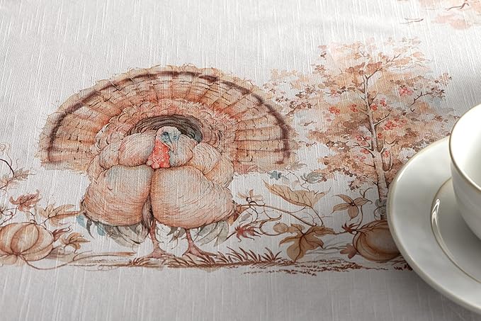 Maison d' Hermine Table Cloth Rectangle Table 100% Cotton 70 x 108 Inches Fall Tablecloth Reusable Everyday Use for Thanksgiving Christmas Decorations Dining Farmhouse Party (Giving Thanks)