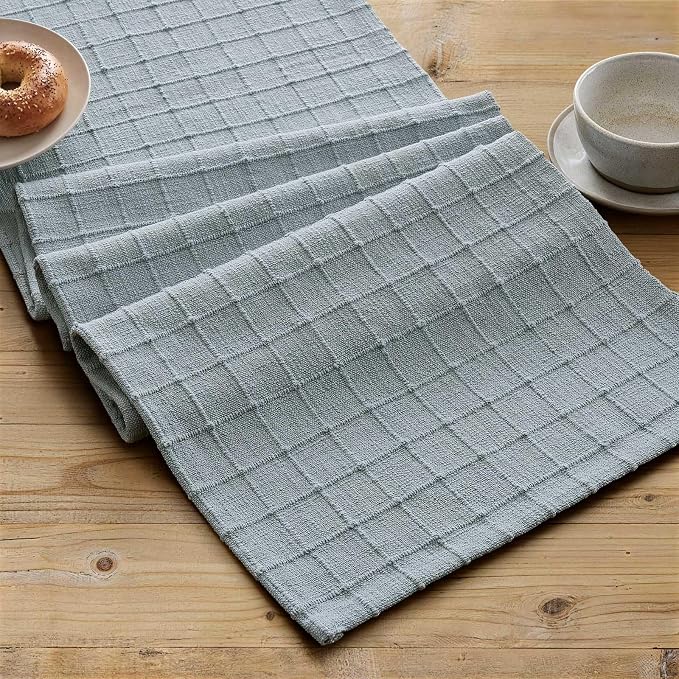Artisanal Grid Linen Table Runner, 13x48 Inches Chambray | Heavy Textured - Image 2
