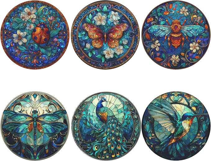 Insect Coasters Leather Round Drink Coasters 6 Pcs Set with Holderor for Cup Drink Coffee Table Bar Home Decor