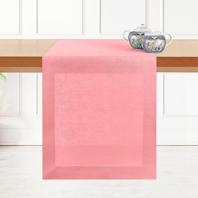 D'Moksha Homes Linen Dusty Pink Table Runner 90 Inches Long - 100% Pure Linen 14 x 90 Inch Table Runner for Dining, Valentines, Spring, Easter - Machine Washable