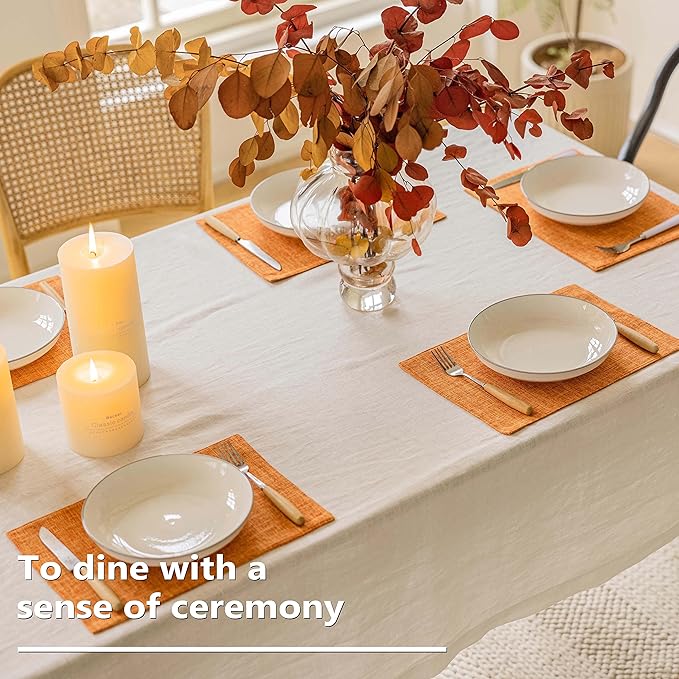 Home Brilliant Cloth Placemats Set of 6 Heat Resistant Dining Table Place Mats for Kitchen Table Fall Party Thanksgiving Decorations Decor, 13 x 19 inches, Orange