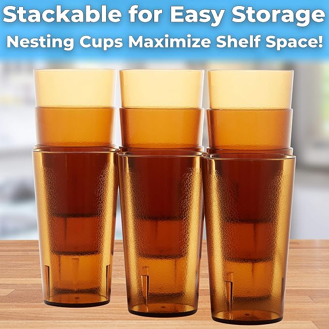 Restaurant Grade, BPA-Free 12oz Amber Plastic Cups 24pk. Super Durable - Image 4