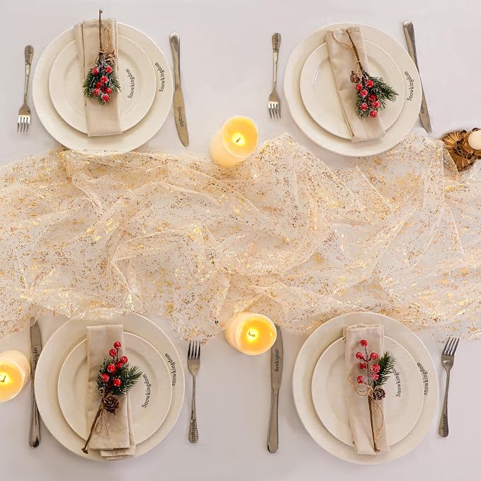 Snowkingdom 3Pcs 10Ft Gold Table Runners, Sheer Gauze Chiffon Cheesecloth - Image 7