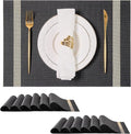 Leetaltree Luxury Black Placemats with Gold Stripes Placemats Set of 4 - Waterproof Washable for Wedding, Anniversary, Daily Use - Sparkling Table Decor - Hand-Cut