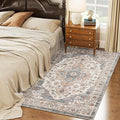 HOMCOM Washable Area Rug, 4'x6' Vintage Indoor Distressed Carpet, Retro Floor Cover Foldable, Floral Print Mat for Living Room, Bedroom, Dining Room, Brown and Light Blue