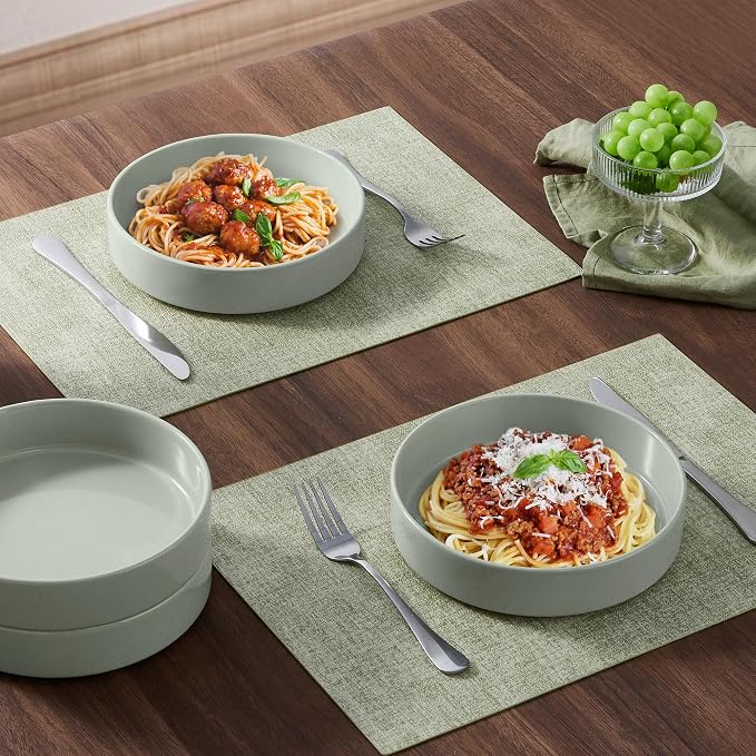 E-far Pasta Bowls Set of 4, 35oz Ceramic Large Salad Bowl Plates - Image 5