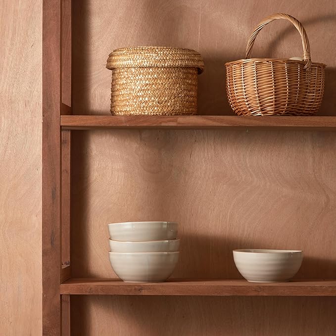 Bico Light Beige 24oz Stoneware Cereal Bowls Set, Set of 4, Microwave and Dishwasher Safe, for Cereal, Soup, Noodles