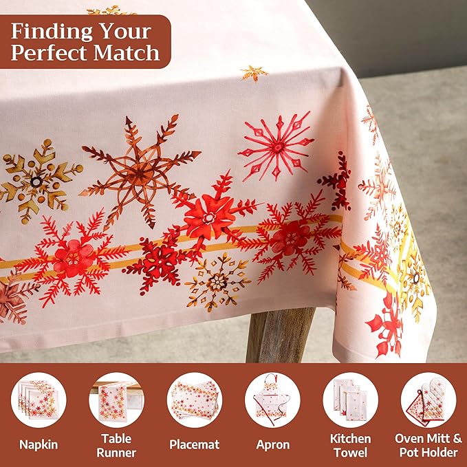 Maison d' Hermine Table Cloth Square Table 100% Cotton 60 x 60 Inches Fall Tablecloth Reusable Everyday Use for Thanksgiving Christmas Decorations Dining Farmhouse Party (Crystal Star)