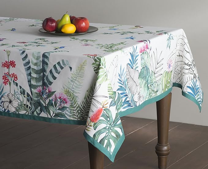 Maison d' Hermine Table Cloth Rectangle Table 100% Cotton 70 x 108 Inches Tablecloth Reusable Decorative for Dining Room Farmhouse Home Valentines Day Decorations Spring Summer - Tropiques