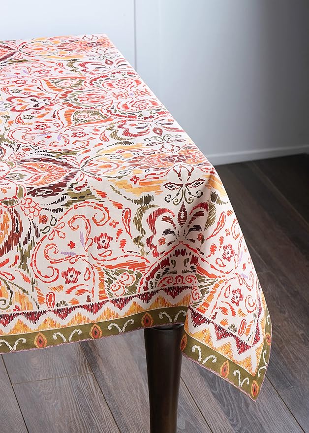 Maison d' Hermine Table Cloth Rectangle Table 100% Cotton 70 x 140 Inches Fall Tablecloth Reusable Everyday Use for Thanksgiving Christmas Decorations Dining Farmhouse Party (Damask)