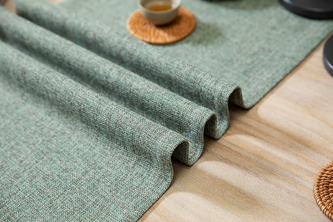Burlap Style Farmhouse Table Runner, 14x72 Inches Mineral Green | Thick Durable - Image 6
