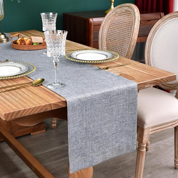 NEWISHER Farmhouse Rustic Faux Linen Solid Grey Table Runner 13x72inch | Grey by Newisher