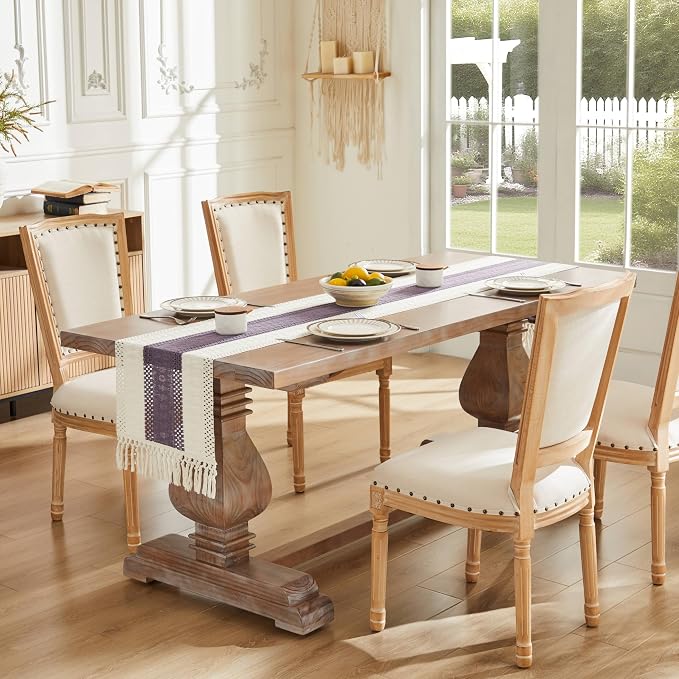 Macrame Style Bicolor Stitching Table Runner 14x90in Purple | Woven Boho Table - Image 2