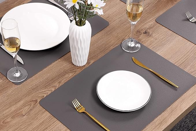 Wipeable Placemats Leather Table Mats Waterproof Heat-Resistant Easy to Clean for Dining Table Set Kitchen Table (4, Grey)
