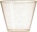 100 Glitter Plastic Cups - 9 Oz Clear Plastic Cups Old Fashioned Tumblers -Gold by Munfix