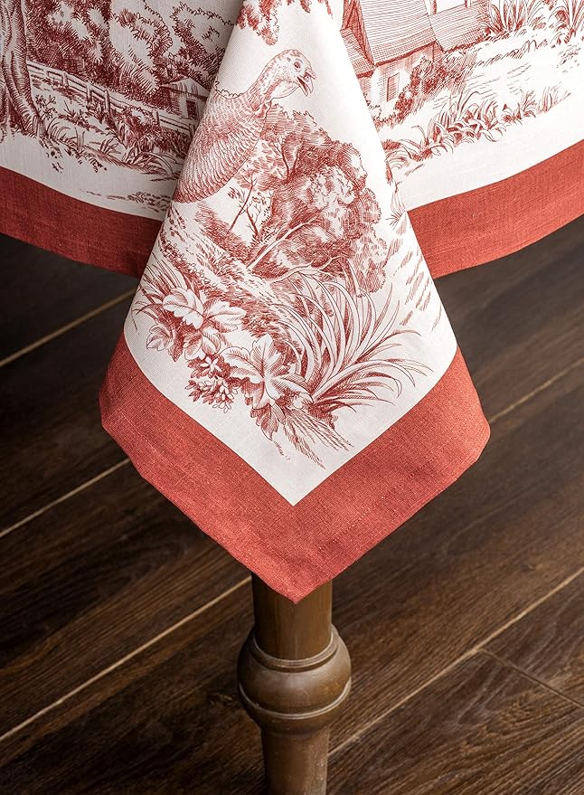 Maison d' Hermine Table Cloth Rectangle Table 100% Cotton 70 x 108 Inches Fall Tablecloth Reusable Everyday Use for Thanksgiving Christmas Decorations Dining Farmhouse Party (Holy Jouy - Red)
