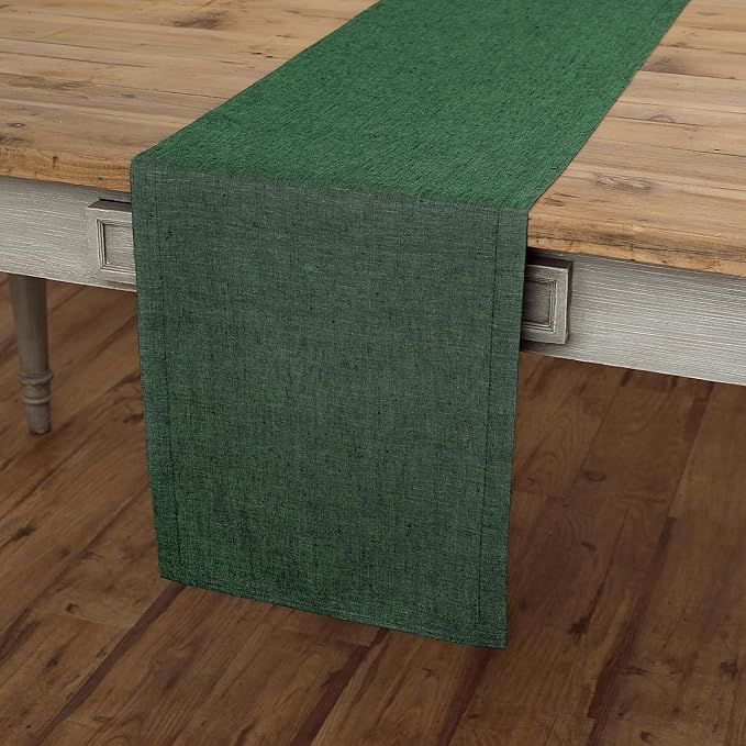 Solino Home Linen Table Runner 36 Inches - 100% Pure Linen Forest Green Table Runner 14 x 36 Inch Ideal for Dresser and Coffee Tables - Athena - Winter, Easter, St Patricks Day