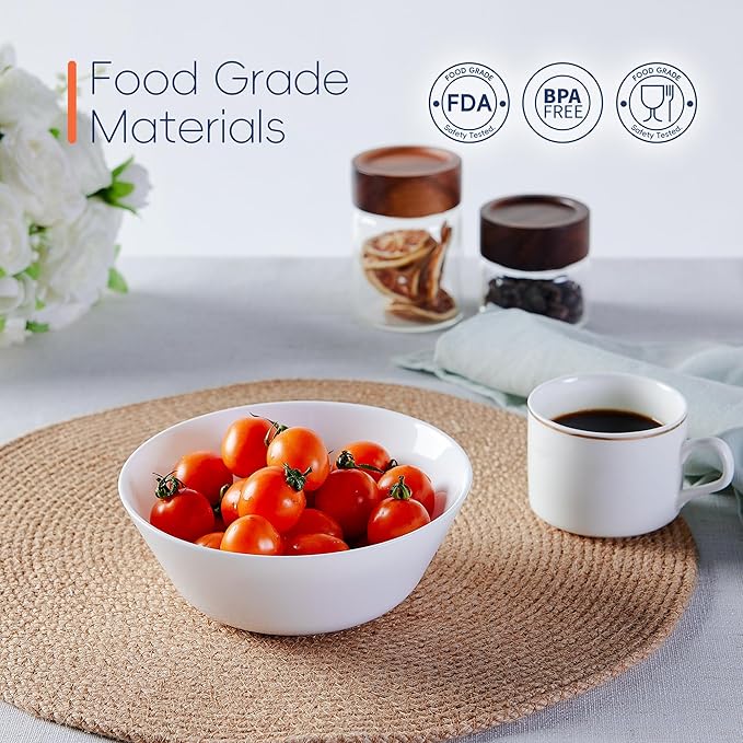 16OZ White Opal Glass Cereal and Soup Bowl Set of 4, 6 inch Dishwasher & Microwave Safe Round Bowls for Salad and Rice