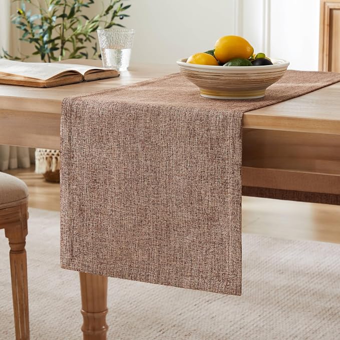 Burlap Style Farmhouse Table Runner, 14x72 Inches Brown | Thick Durable Fabric by ZEEMARTONLINE