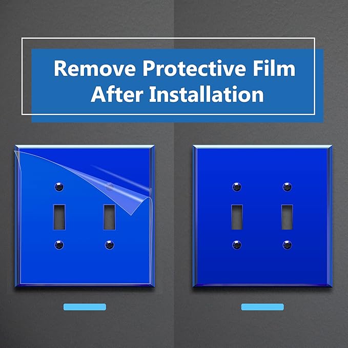 LIDER Double Toggle Switch Acrylic Wall Plate, Mirrored Dual Light Switch Plate, Plexiglass Switch Cover, Reflective Finish, Modern Decoration Upgrade, Oversized 2-Gang 5.25" x 5.25", Blue, 5 Pack