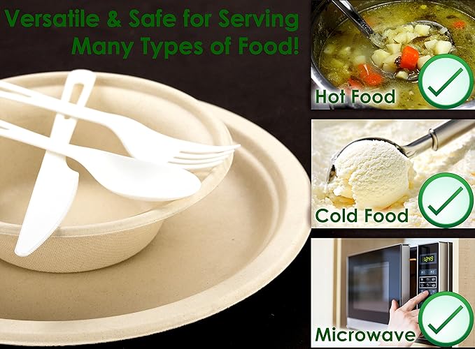 Avant Grub Wheat Straw Durable Biodegradable Leak-Proof Disposable Dishware Bowl 100 Pk. Plant-Based Gluten Free Compostable Fiber Container, Eco-Friendly, Microwavable and Safe, 11.5 Oz.