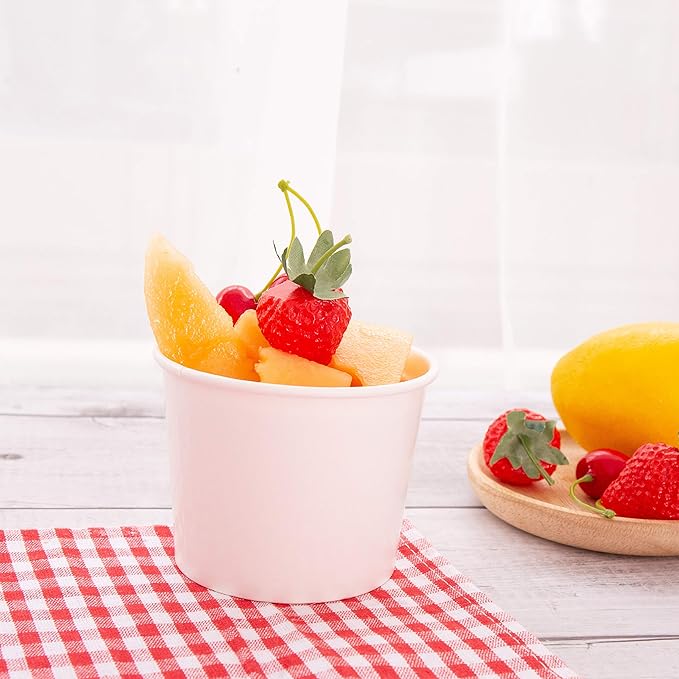 GSM Brands Paper Ice Cream Cups - 100-Count - 12 oz Disposable Dessert Bowls for Hot or Cold Food, 12-Ounce Party Supplies Treat Cups for Sundae, Frozen Yogurt, Soup, White