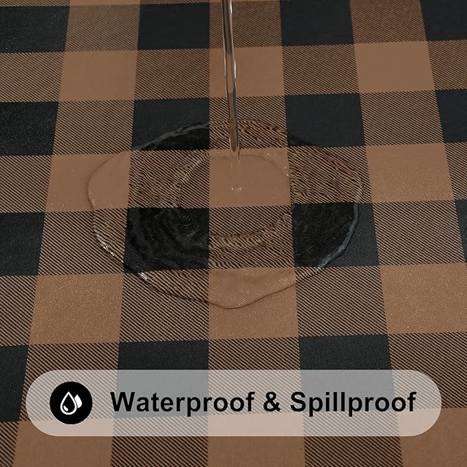 Smiry Rectangle Picnic Table Cloth, Elastic Waterproof Fitted Vinyl Tablecloths, Flannel Backed Buffalo Plaid Table Covers for Dining, Camping, Outdoor (Black and Brown, 30" x 72")