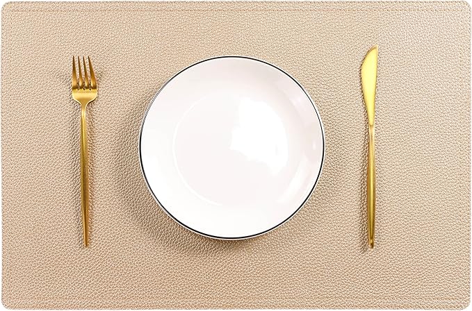 Faux Leather Gold Placemats, PU Table Mats, Set of 4, Waterproof, Heat Resistant, Non-Slip, Easy to Clean for Kitchen Dining Table,Conference Table