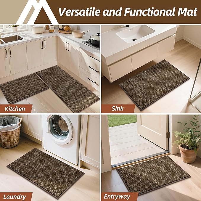COSY HOMEER Kitchen Rugs 20"x32" Non-Slip Kitchen Mats for Floor Absorbent Stain Resistant Kitchen Floor Mat Machine Washable Rugs for Kitchen,Hallway,Sink,Brown
