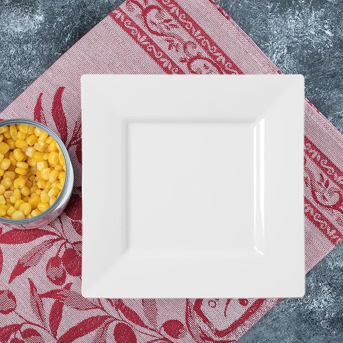 Smarty Had A Party 120 Elegant Disposable Plastic Dinnerware, 9.5" Fancy Square White Plates for Parties and Events, Heavy Duty