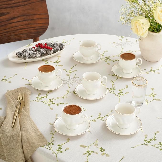 KARACA Malta 12-Piece Porcelain Espresso & Turkish Coffee Cup and Saucer Set - Image 7