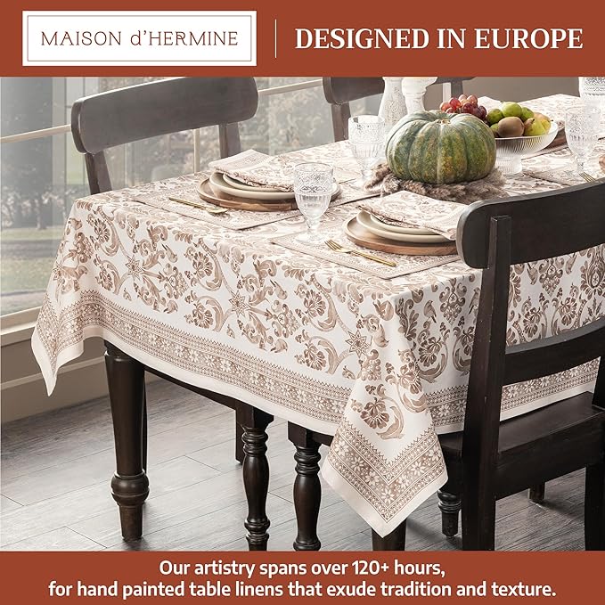 Maison d' Hermine Table Cloth Square Table 100% Cotton 60 x 60 Inches Fall Tablecloth Reusable Everyday Use for Thanksgiving Christmas Decorations Dining Farmhouse Party (Allure)
