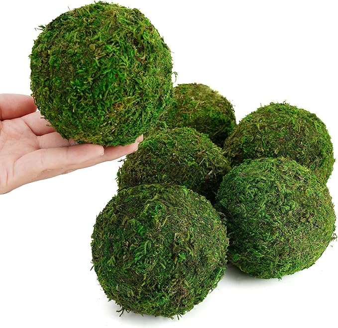 BYHER Decorative Moss Balls Set - Fake Moss Balls for Bowl Fillers, Centerpiece Decor, Home Decor, Vase Filler, Wedding Decor, Table Arrangement, Coffee Accents, DIY Crafts (Large - 3.2"-Set of 6)