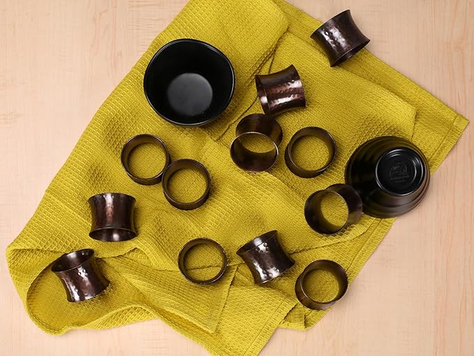 Bronze Napkin Rings, Napkin Ring Set of 12, Napkin Holders for Dining Table Settings Thanksgiving Metal Serviette Ring Rustic Table Décor for Weddings, Parties, and Everyday Use - CLEENTABLE