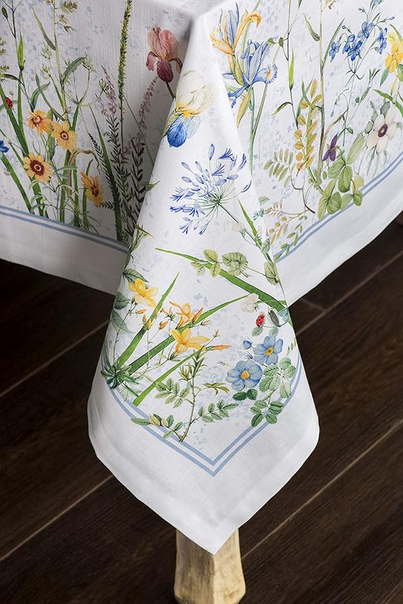 Maison d' Hermine Table Cloth Rectangle Table 100% Cotton 70 x 120 Inches Tablecloth Reusable Decorative for Dining Room Farmhouse Home Valentines Day Decorations Spring Summer - Fleurs De Mai