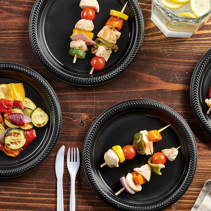PLASTICPRO 400 PCS Black Plastic Plates Light Weight 9 Inch Plastic Dinner - Image 3