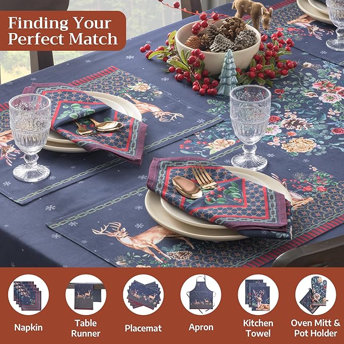 Maison d' Hermine Table Cloth Rectangle Table 100% Cotton 70 x 108 Inches Fall Tablecloth Reusable Everyday Use for Thanksgiving Christmas Decorations Dining Farmhouse Party (Christmas Joy)