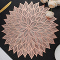 Placemats Set of 4, Round Hollow Out Flowers Place Mats for Dining Table Pressed Vinyl Blooming Leaf Table Mats for Holiday Party Wedding Accent Centerpiece Dinner Table Decoration (Rose Gold)