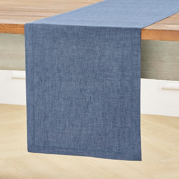 Solino Home 100% Pure Linen Table Runner Blue Denim, Athena 14 x 120 in | Table by SolinoHome