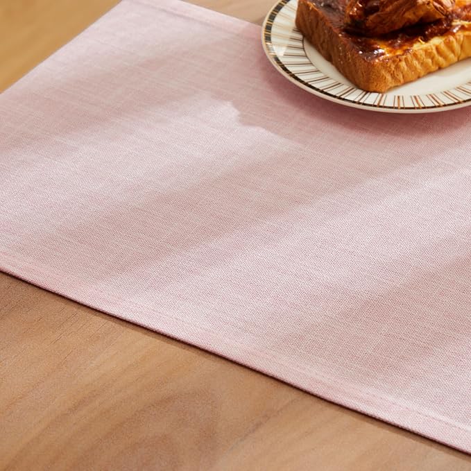 Rustic Cotton Linen Table Runner, 13x48 Inches Pink | Farmhouse Style Linen - Image 6